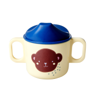 Baby Melamine Cup with 2 Handles and Lid Monkey Print Rice DK